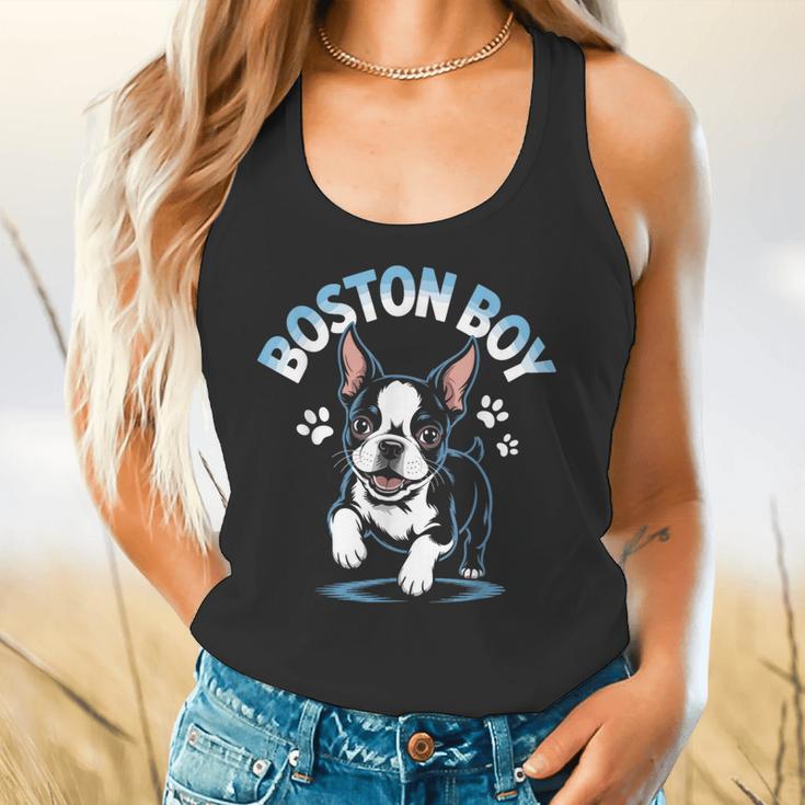 Boston Terrier Boy Cute Cartoon Dog Owner Pet Boston Terrier Flowy Tank, gift for family, gift for coworker