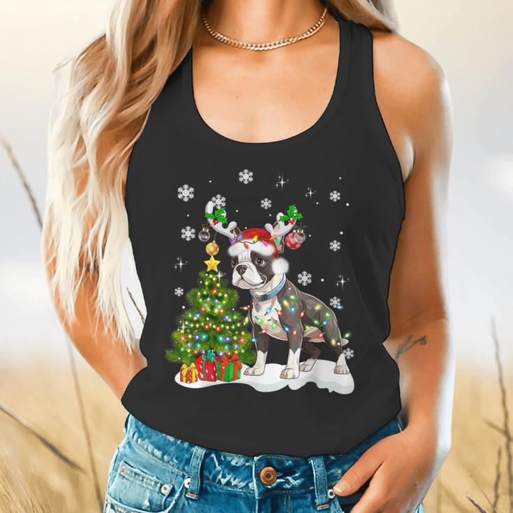 Boston Terrier Christmas Tree Lights Santa Hat Flowy Tank, gift for family, gift for coworker