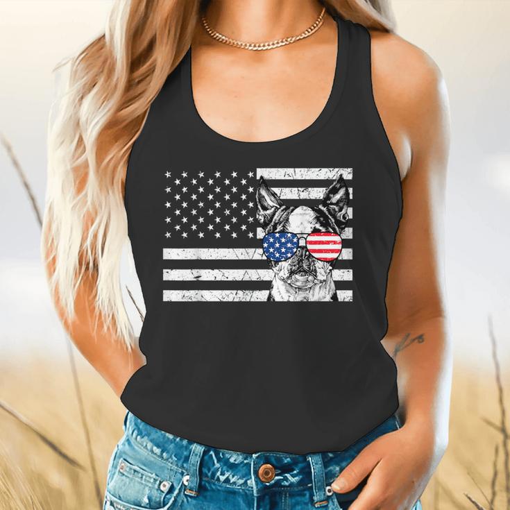 Boston Terrier Dog 4th Of July US American Flag Patriotic Flowy Tank, gift for family, gift for coworker