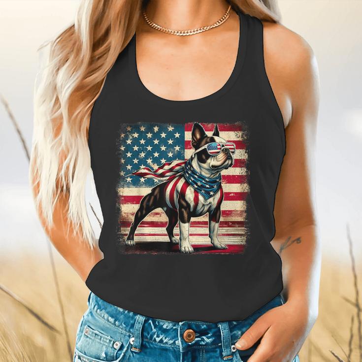Boston Terrier Dog 4th Of July USA American Flag Patriotic Flowy Tank, gift for family, gift for coworker