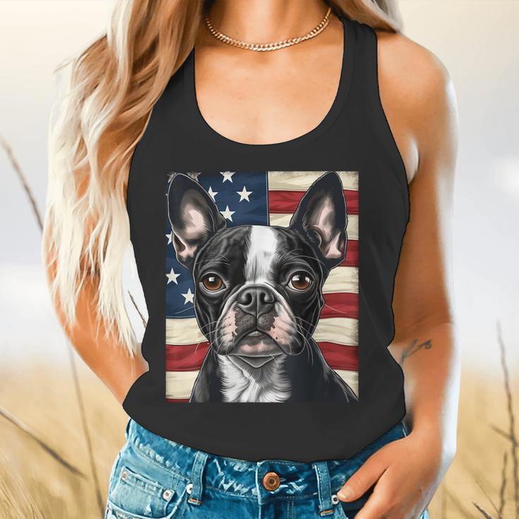 Boston Terrier Dog American Flag 4th Of July Patriotic Puppy Flowy Tank, gift for family, gift for coworker