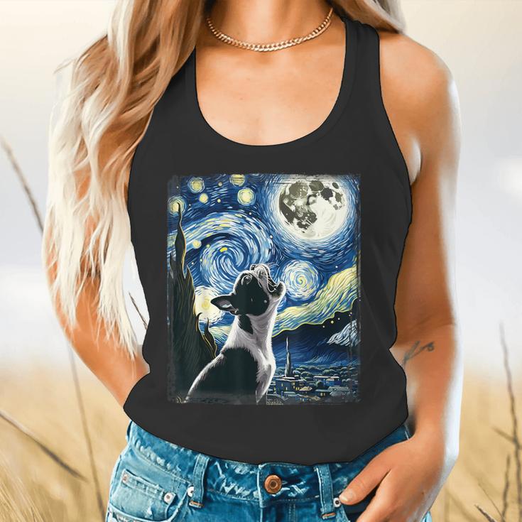 Boston Terrier Dog Art Van Gogh Starry Night Boston Terrier Flowy Tank, gift for family, gift for coworker