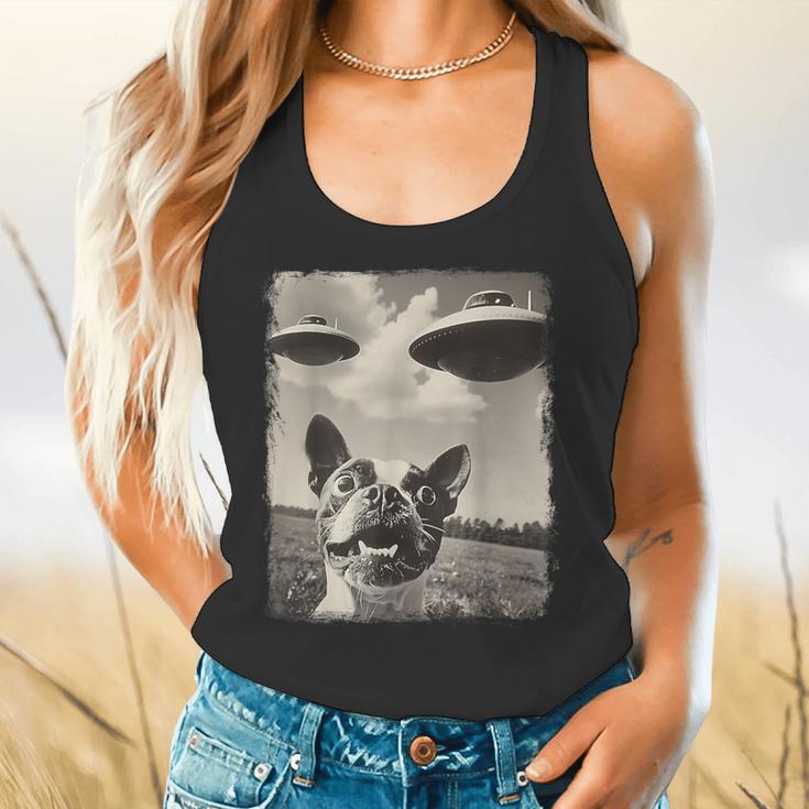 Boston Terrier Dog UFO Alien Extraterrestrial Selfie Flowy Tank, gift for family, gift for coworker