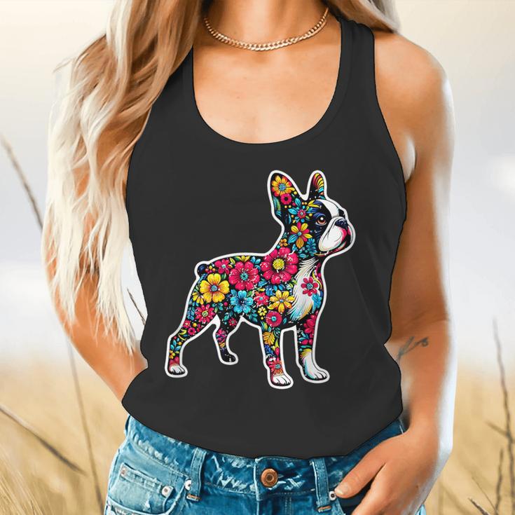 Boston Terrier Floral Vintage Dog Mom Distressed Men Women Kids Flowy Tank, gift for family, gift for coworker