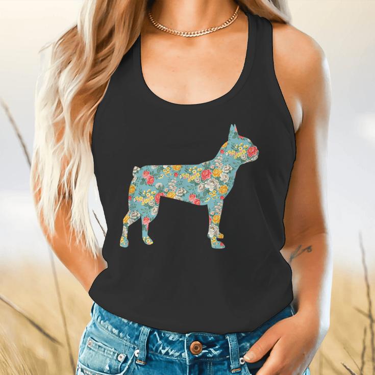 Boston Terrier Flower Silhouette Floral Dog Men Women Girls Kids Flowy Tank, gift for family, gift for coworker