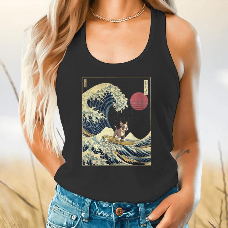 Boston Terrier Japanese Kanagawa Wave Surf Dog Flowy Tank, gift for family, gift for coworker