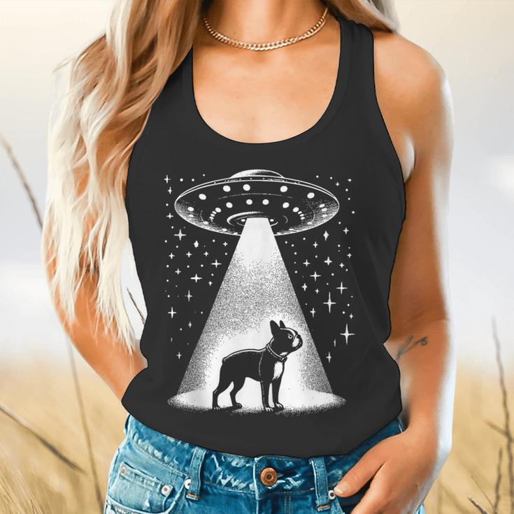 Boston Terrier Mom Dad Dog Alien UFO Flowy Tank, gift for family, gift for coworker