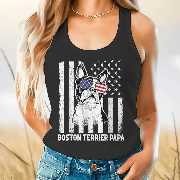 Boston Terrier Papa Cool Dog Lover USA American Flag Men Women Flowy Tank, gift for family, gift for coworker