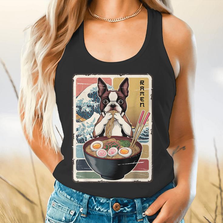 Boston Terrier Ramen Noodles Japanese Art Retro Ocean Waves Flowy Tank, gift for family, gift for coworker