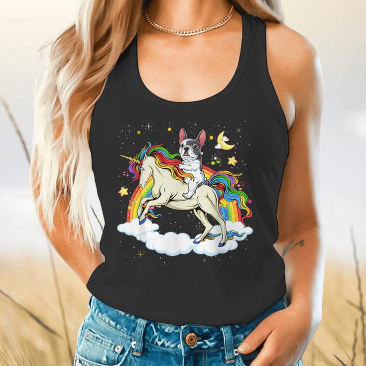 Boston Terrier Riding Unicorn Boys Girls Kids Rainbow Flowy Tank, gift for family, gift for coworker