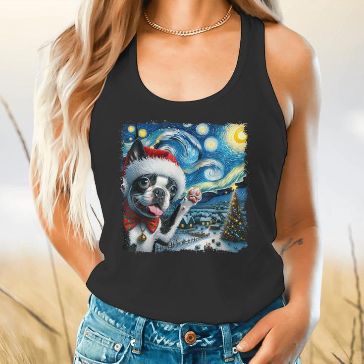 Boston Terrier Santa Starry Night Van Gogh Christmas Dog Men Women Kids Flowy Tank, gift for family, gift for coworker