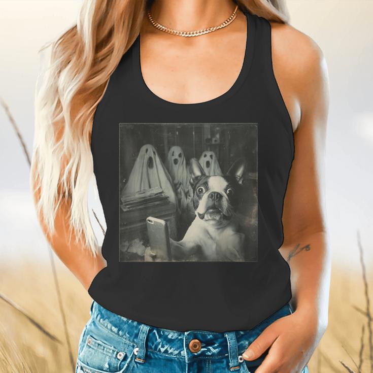 Boston Terrier Selfie With Ghosts Halloween Dog Lover Flowy Tank, gift for family, gift for coworker