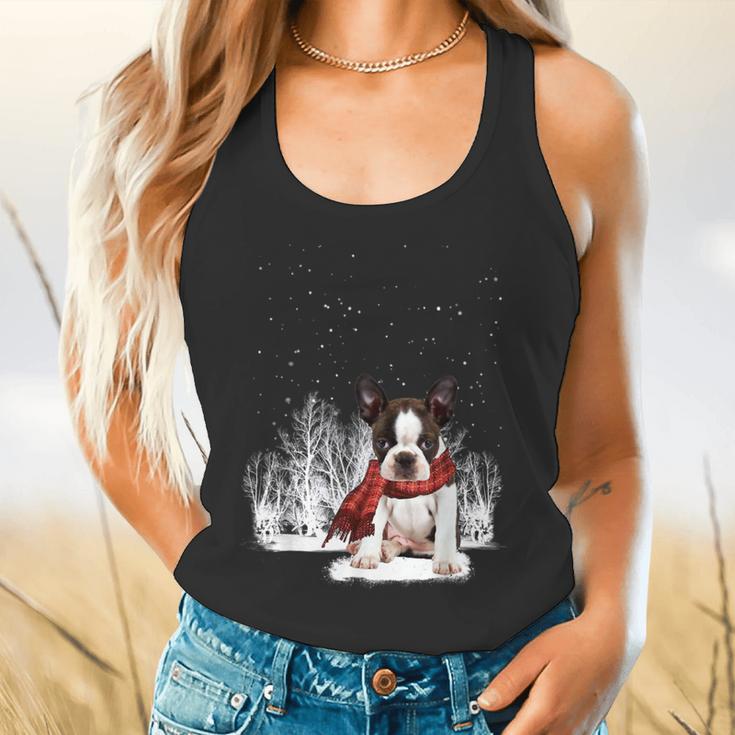 Boston Terrier In The Snow Merry Christmas Winter Flowy Tank, gift for family, gift for coworker