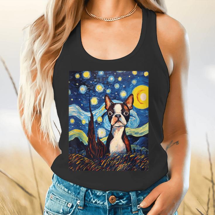 Boston Terrier Starry Night Van Gogh Art Flowy Tank, gift for family, gift for coworker