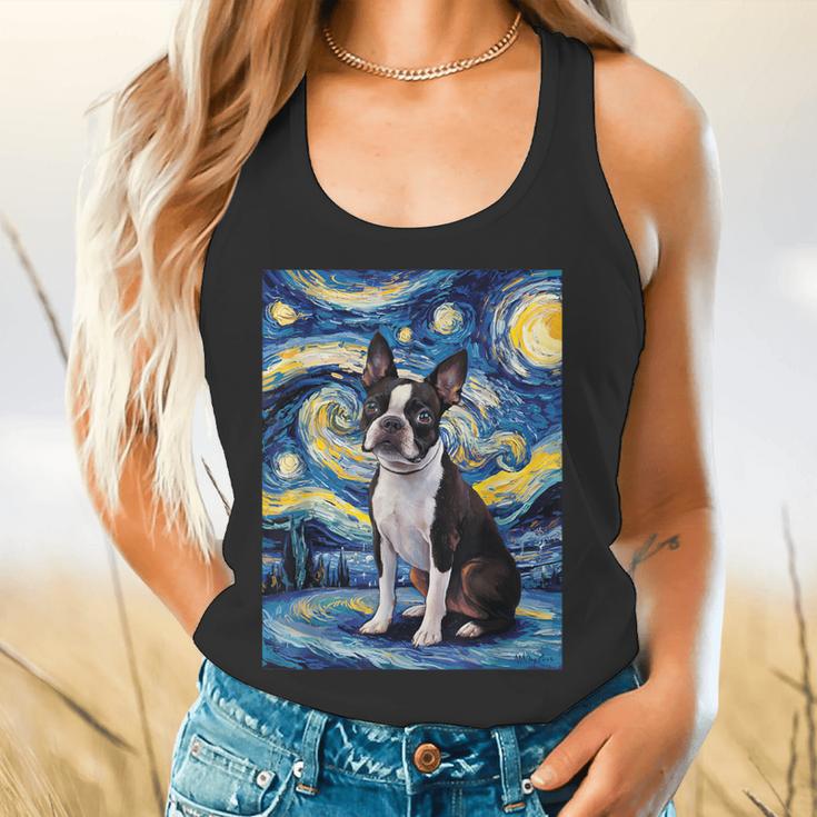 Boston Terrier Van Gogh Starry Night Flowy Tank, gift for family, gift for coworker
