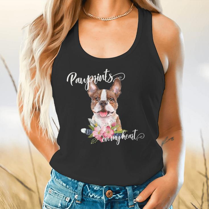 Brown Boston Terrier With Flowers And Feathers Flowy Tank, gift for family, gift for coworker