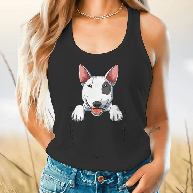 Bull Terrier Pocket Bull Terrier Peeking Out Pocket Flowy Tank, gift for family, gift for coworker