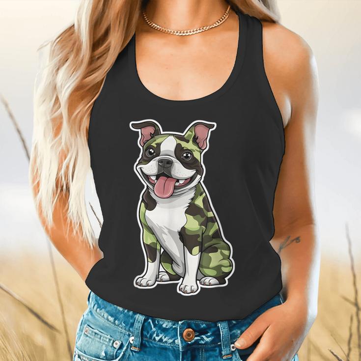 Camo Boston Terrier Pet Owner Camouflage Dog Lover Flowy Tank, gift for family, gift for coworker
