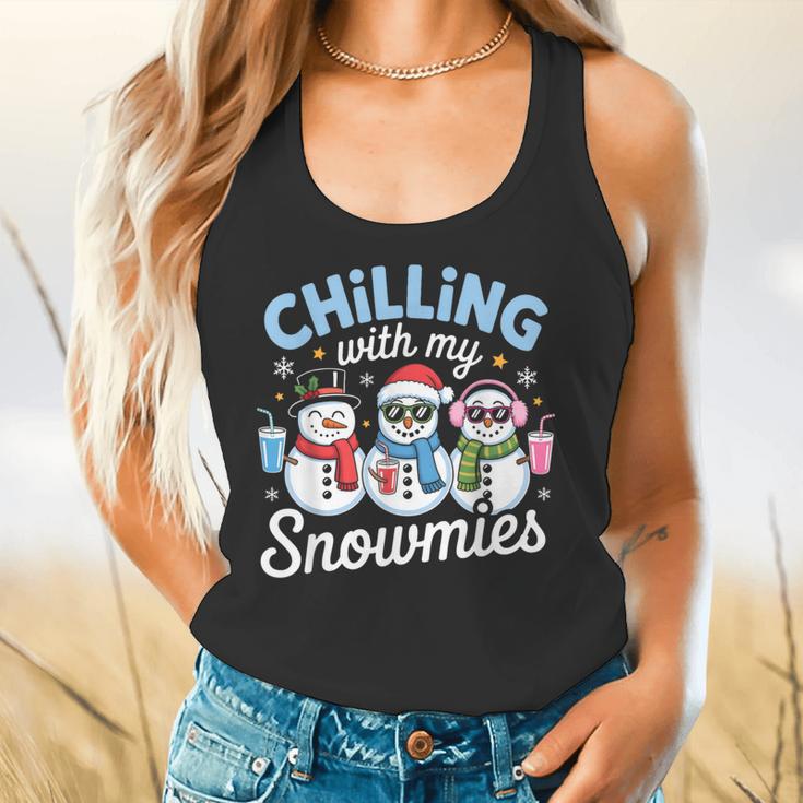 Chillin With My Snowmie Women Christmas Snowman Teacher Snow Flowy Tank, gift for family, gift for coworker