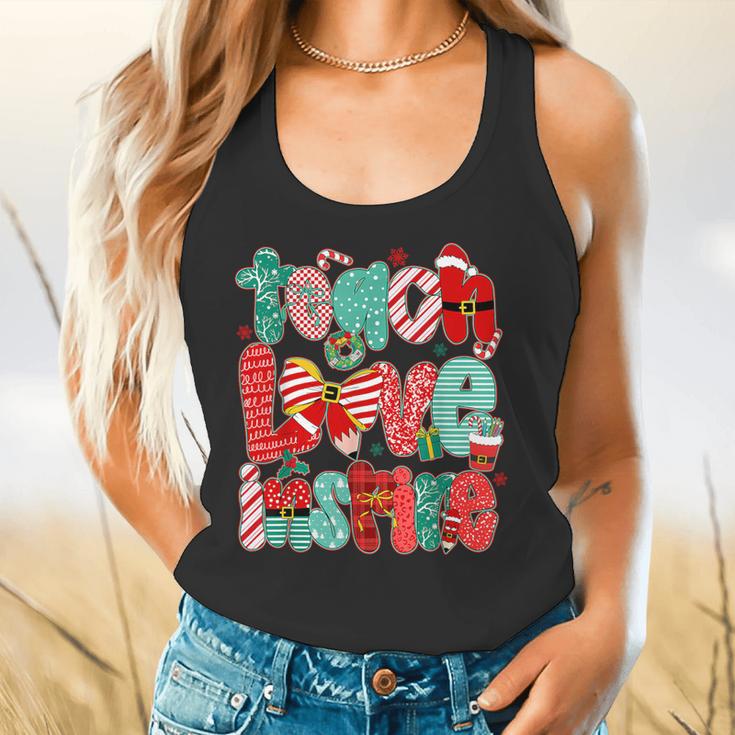 Christmas Coquette Bow Teacher Teach Love Inspire Flowy Tank, gift for family, gift for coworker