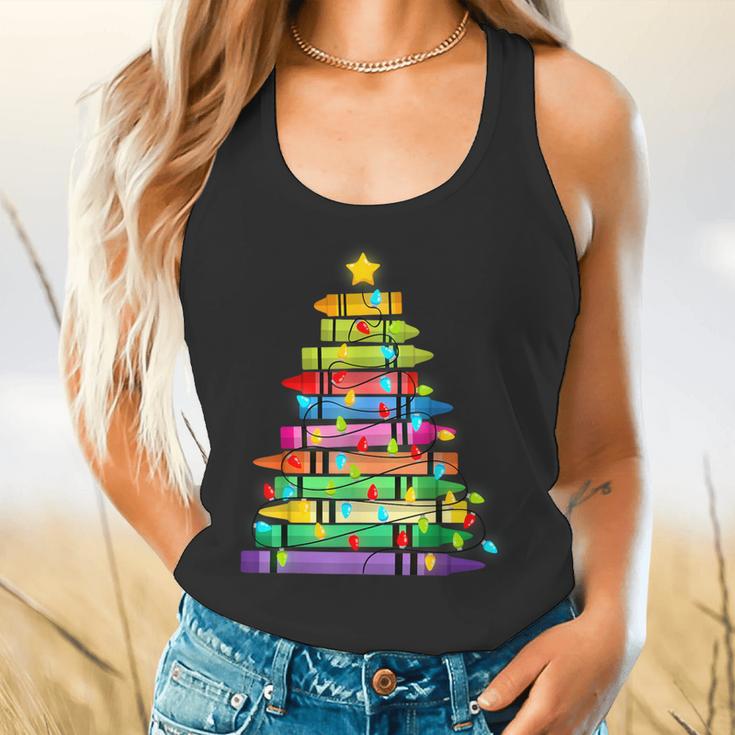 Christmas Tree Made Of Crayons School Teacher Life Student Flowy Tank, gift for family, gift for coworker