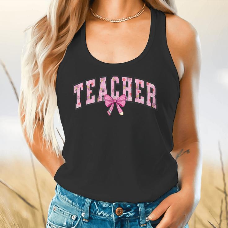 Coquette Bow Back To School First Day Teacher Flowy Tank, gift for family, gift for coworker Coquette Bow Back To School First Day Teacher Flowy Tank, gift for family, gift for coworker