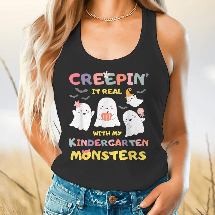 Creepin It Real With Kindergarten Monsters Halloween Teacher Flowy Tank, gift for family, gift for coworker Creepin It Real With Kindergarten Monsters Halloween Teacher Flowy Tank, gift for family, gift for coworker