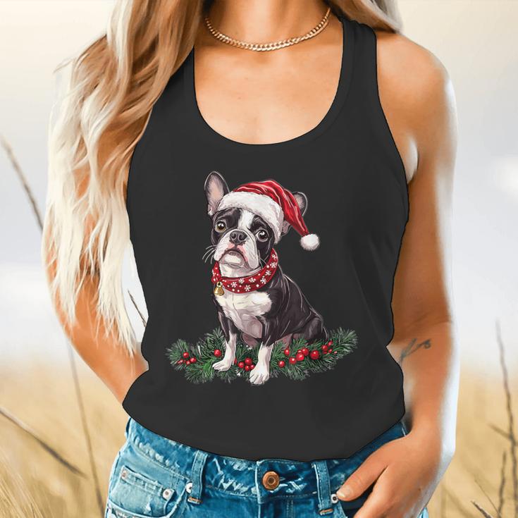 Cute Boston Terrier Dog Christmas Merry X-Mas Graphic Flowy Tank, gift for family, gift for coworker