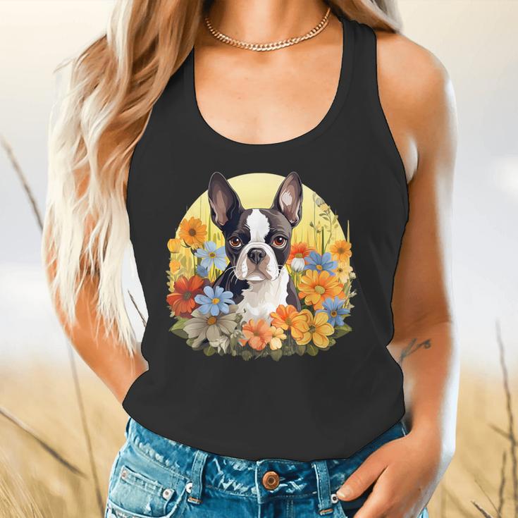 Cute Boston Terrier Spring Flower Garden Colorful Puppy Dog Flowy Tank, gift for family, gift for coworker
