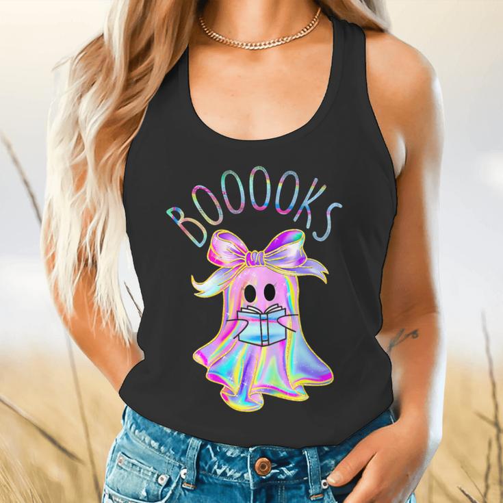 Cute Ghost Book Reading Halloween Teacher Top Girls Women Flowy Tank, gift for family, gift for coworker
