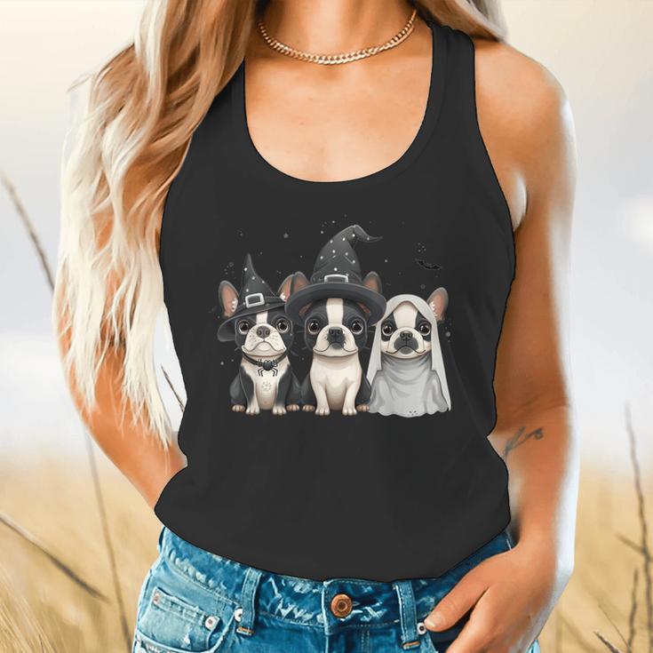 Cute Halloween Boston Terrier Dogs Witch Hat Ghost Dog For Men Women Kids Flowy Tank, gift for family, gift for coworker
