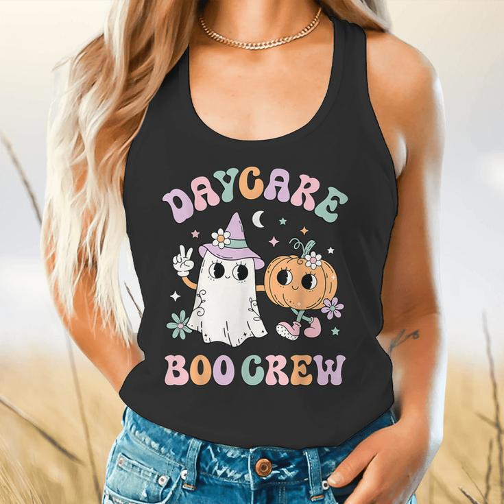 Daycare Boo Crew Groovy Halloween Floral Ghost Kid Teacher Flowy Tank, gift for family, gift for coworker