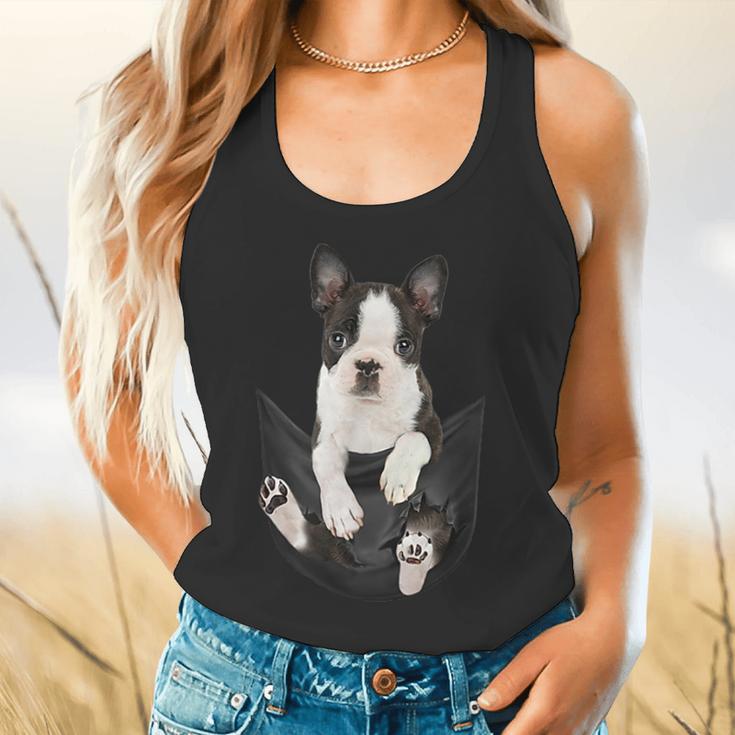 Dog Lovers Boston Terrier In Pocket Dog Face For Men Women Kids Flowy Tank, gift for family, gift for coworker