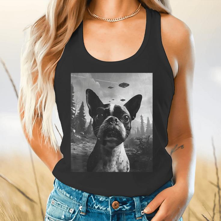 Dog Mom Dad Alien Selfie Boston Terrier UFO For Men Women Flowy Tank, gift for family, gift for coworker