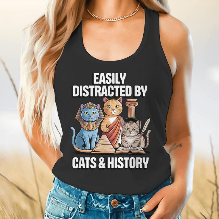 Easily Distracted By Cats & History Teacher Women Men Flowy Tank, gift for family, gift for coworker