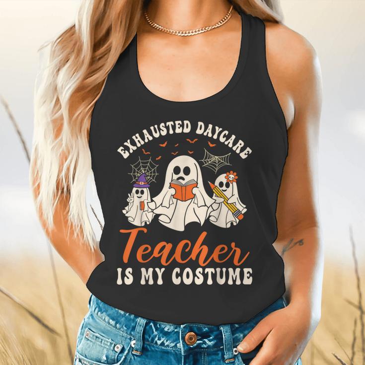 Exhausted Daycare Teacher Is My Costume Halloween Ghost Fun For Men Women Flowy Tank, gift for family, gift for coworker Exhausted Daycare Teacher Is My Costume Halloween Ghost Fun For Men Women Flowy Tank, gift for family, gift for coworker