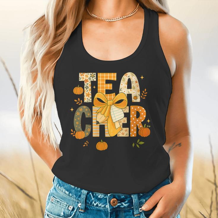 Fall Teacher Pumpkin Coquette Bow Autumn Classroom Flowy Tank, gift for family, gift for coworker