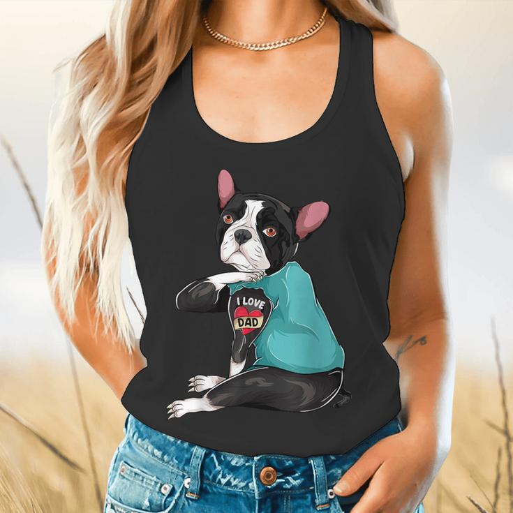 Father's Day Gift Dog Dad Boston Terrier i Love Dad Tattoo Flowy Tank, gift for family, gift for coworker
