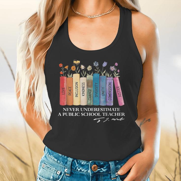 Floral Books Never Underestimate A Public School Teacher Flowy Tank, gift for family, gift for coworker Floral Books Never Underestimate A Public School Teacher Flowy Tank, gift for family, gift for coworker