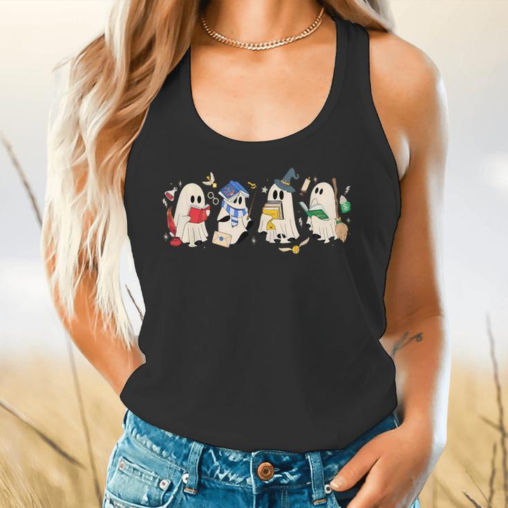 Ghost Book Reading Books Lover Teacher Happy Halloween Flowy Tank, gift for family, gift for coworker