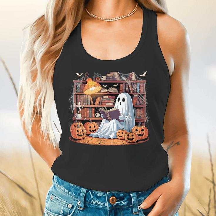 Ghost Book Reading Halloween Books Lover Teacher Flowy Tank, gift for family, gift for coworker