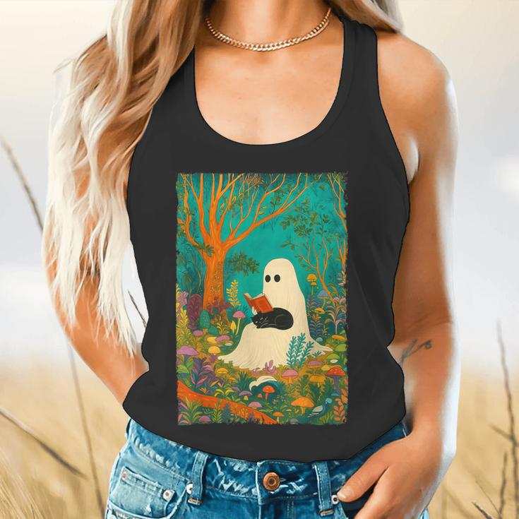 Groovy Ghost Reading Book Cat Halloween Ghost Teacher Flowy Tank, gift for family, gift for coworker Groovy Ghost Reading Book Cat Halloween Ghost Teacher Flowy Tank, gift for family, gift for coworker