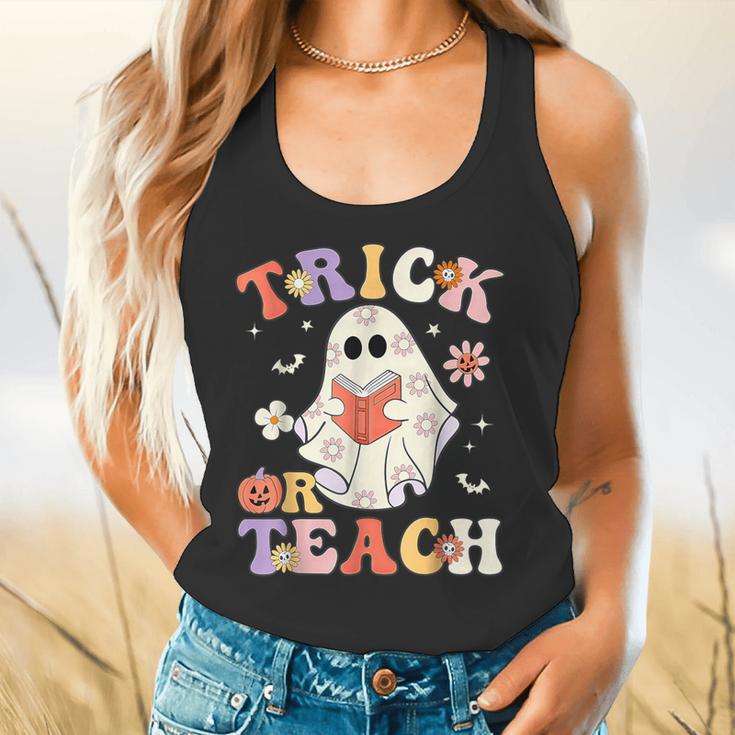 Groovy Halloween Trick Or Teach Retro Floral Ghost Teacher Flowy Tank, gift for family, gift for coworker Groovy Halloween Trick Or Teach Retro Floral Ghost Teacher Flowy Tank, gift for family, gift for coworker