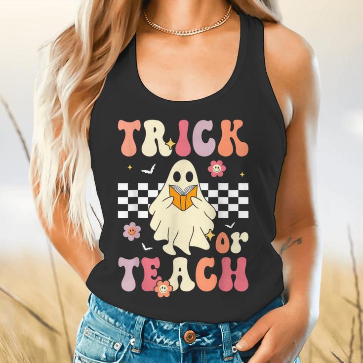 Groovy Teacher Halloween Retro Trick Or Teach Floral Ghost Flowy Tank, gift for family, gift for coworker Groovy Teacher Halloween Retro Trick Or Teach Floral Ghost Flowy Tank, gift for family, gift for coworker