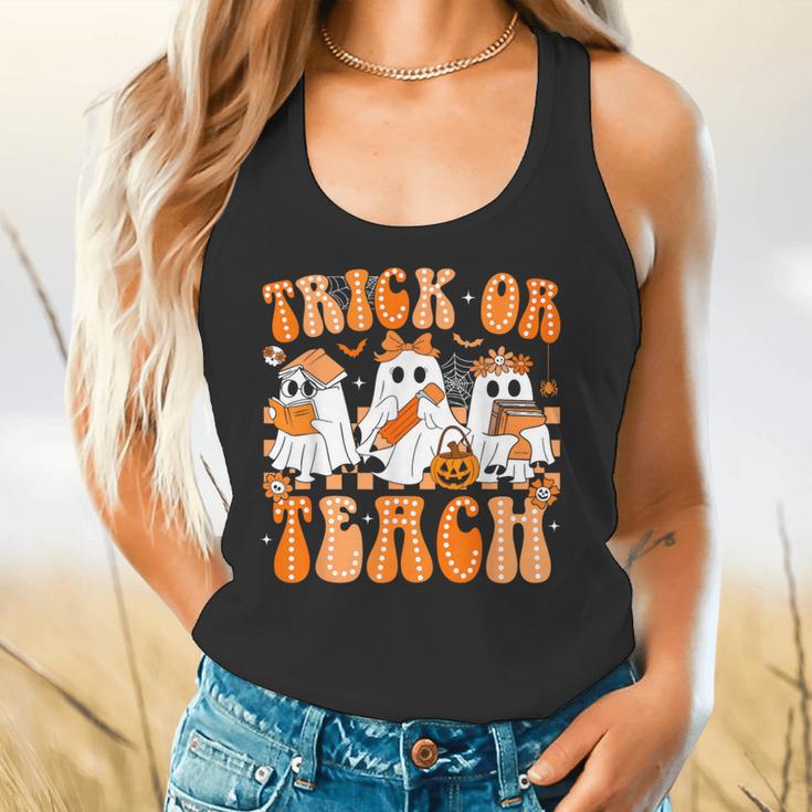 Groovy Teacher Halloween Trick Or Teach Ghost Men Women Kids Flowy Tank, gift for family, gift for coworker