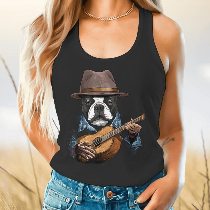 Guitar Shirt Boston Terrier Dog Playing Acoustic Guitar Flowy Tank, gift for family, gift for coworker