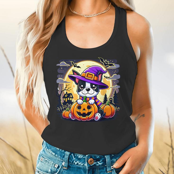 Halloween Boston Terrier Dog Breed With Jack O' Lantern Art Flowy Tank, gift for family, gift for coworker