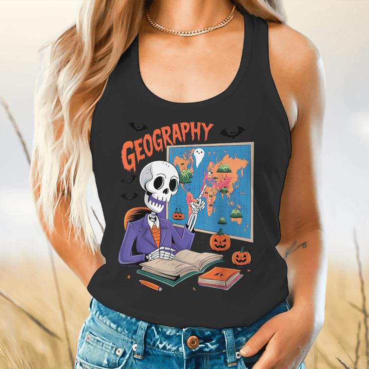 Halloween Skeleton Geography Teacher Pumpkin Bats Classroom Flowy Tank, gift for family, gift for coworker Halloween Skeleton Geography Teacher Pumpkin Bats Classroom Flowy Tank, gift for family, gift for coworker