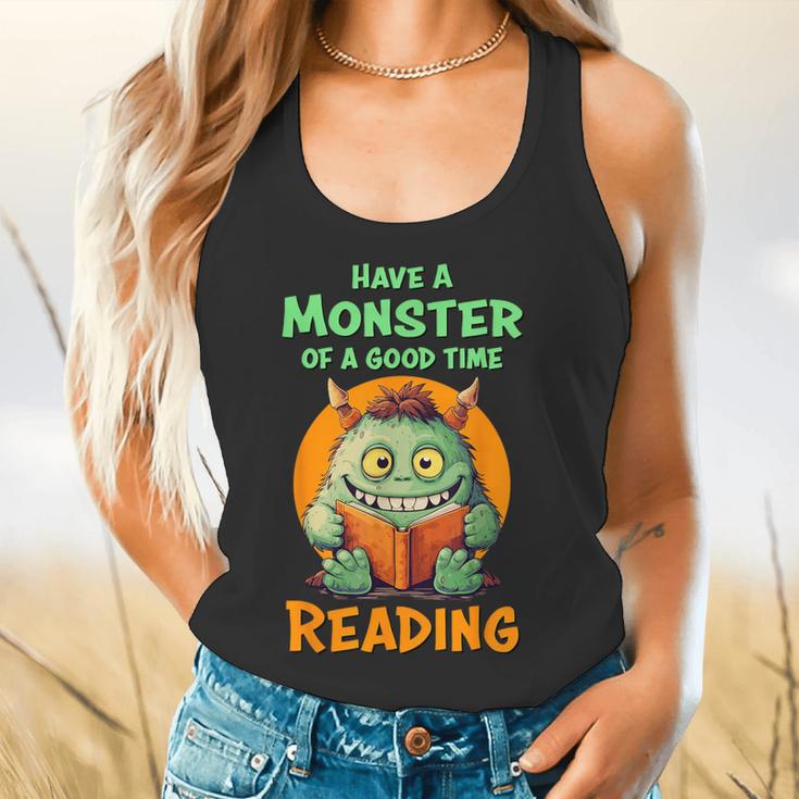 Halloween Teacher Librarian Monster Reading Books Men Women Kids Flowy Tank, gift for family, gift for coworker