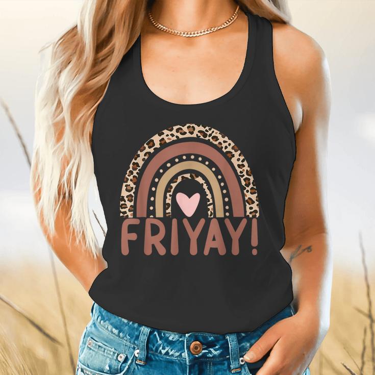 Happy Fri-Yay Friday Lovers Fun Teacher Leopard Rainbow Men Women Girls Kids Flowy Tank, gift for family, gift for coworker